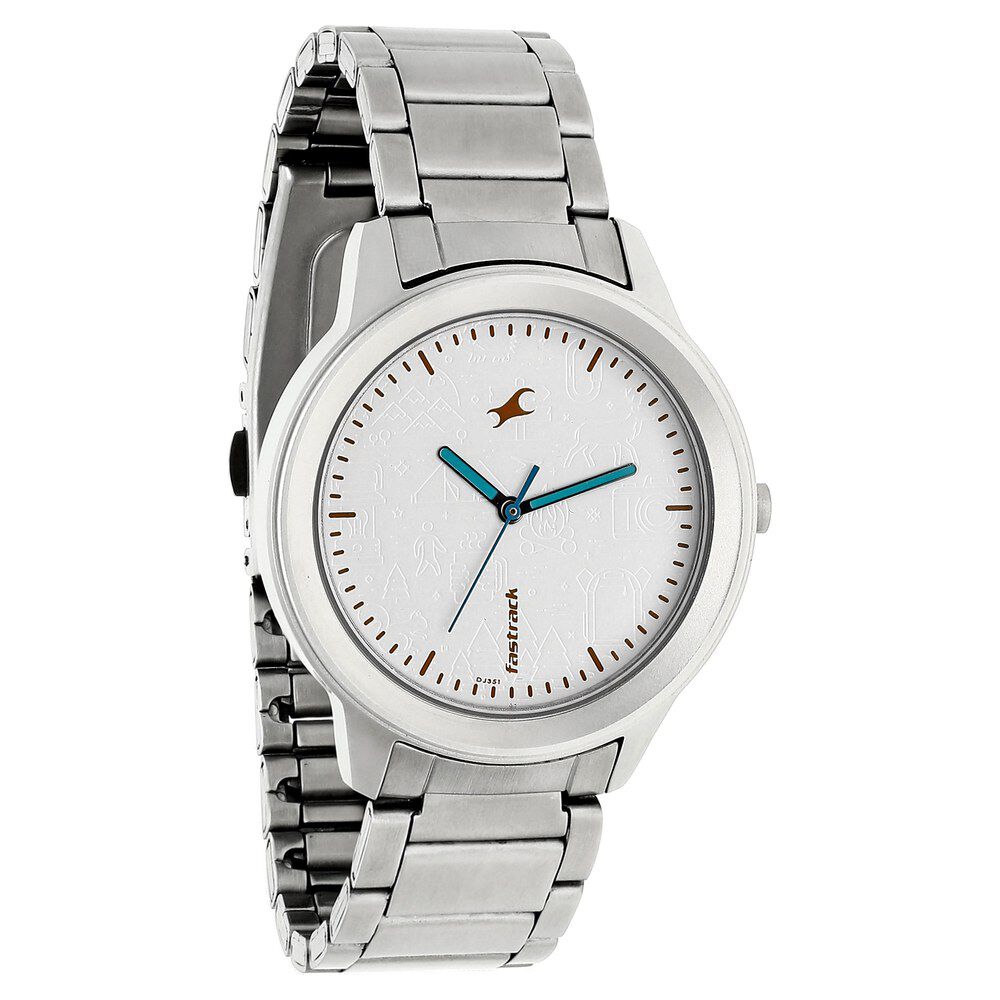 Fastrack Road Trip Quartz Analog White Dial Stainless Steel Strap