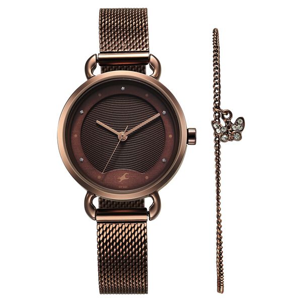 Fastrack Pulse Quartz Analog Brown Dial Stainless Steel Strap Watch for Girls - image number 0