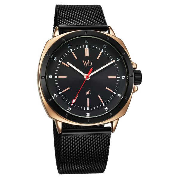 Fastrack Vyb Pioneer Quartz Analog Black Dial Black Metal Strap Watch For Guys - image number 2