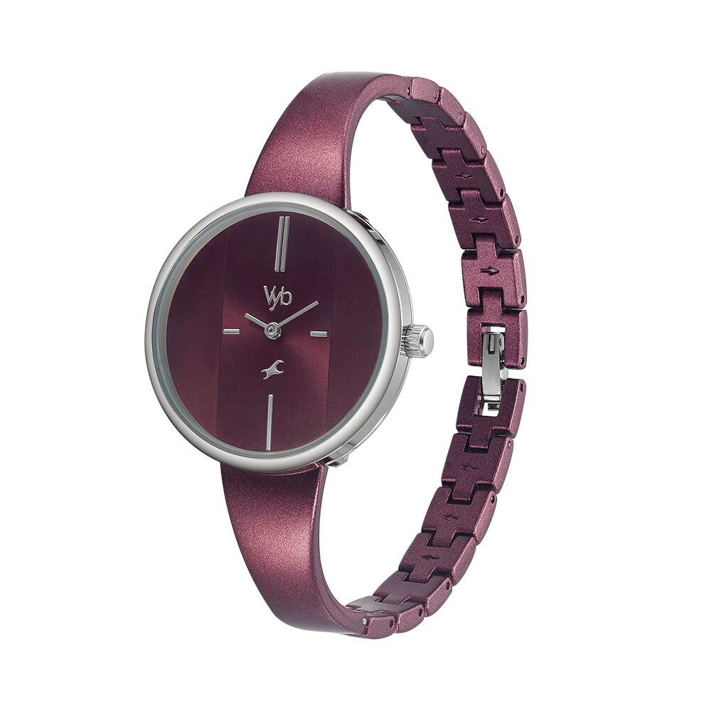 Buy Online Fastrack Vyb Siren Quartz Analog Maroon Dial Metal Strap Watch for Girls fv60004km01w Fastrack