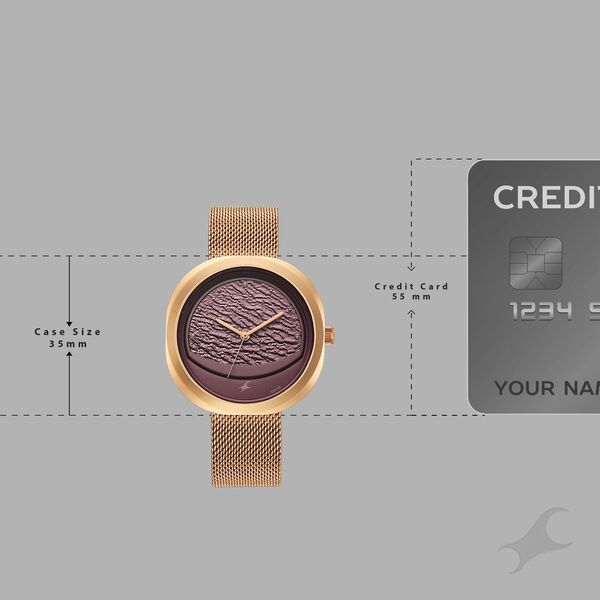 Fastrack Gelato rosegold analog mesh strap watch with Plum dial for Girls - image number 3