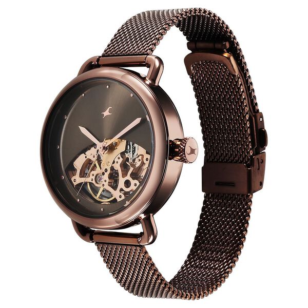Fastrack Automatics Brown Dial Stainless Steel Strap Watch for Girls - image number 4