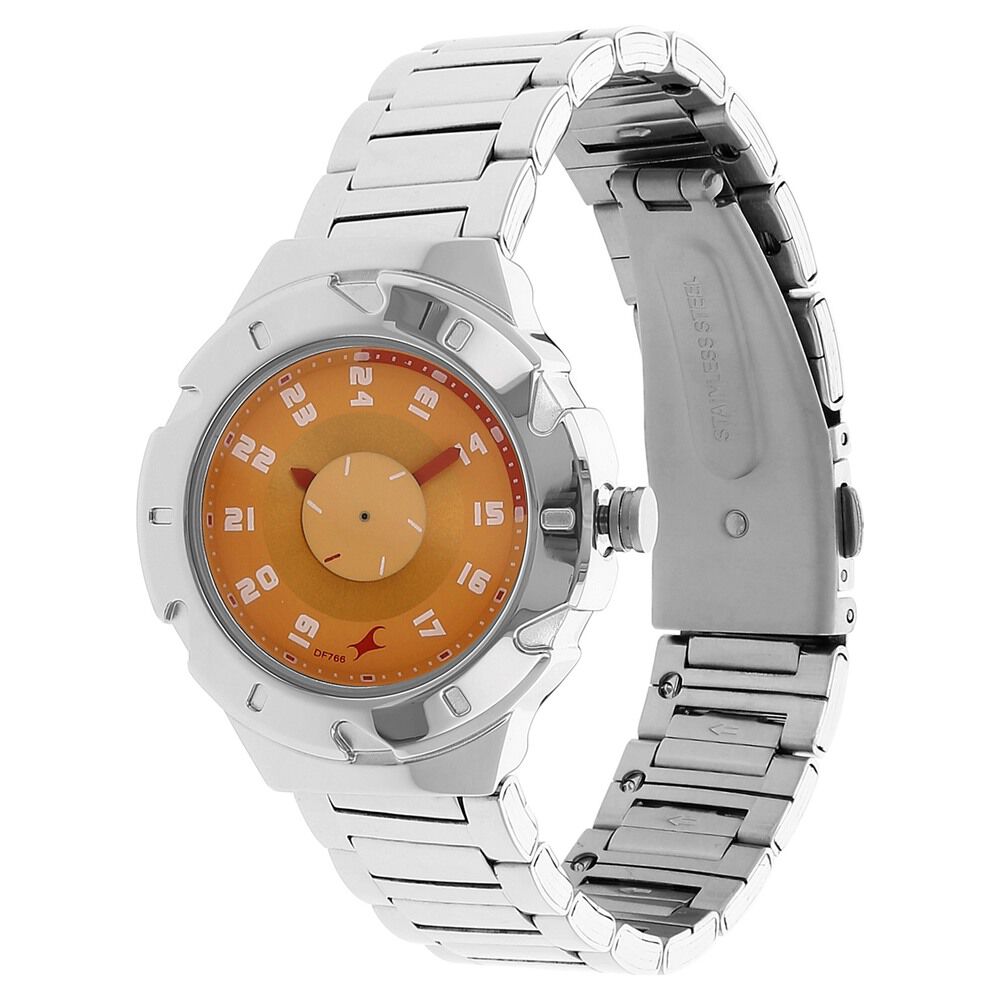 Buy Online Fastrack Quartz Analog Orange Dial Stainless Steel Strap Watch for Girls 6157sm02 p Fastrack