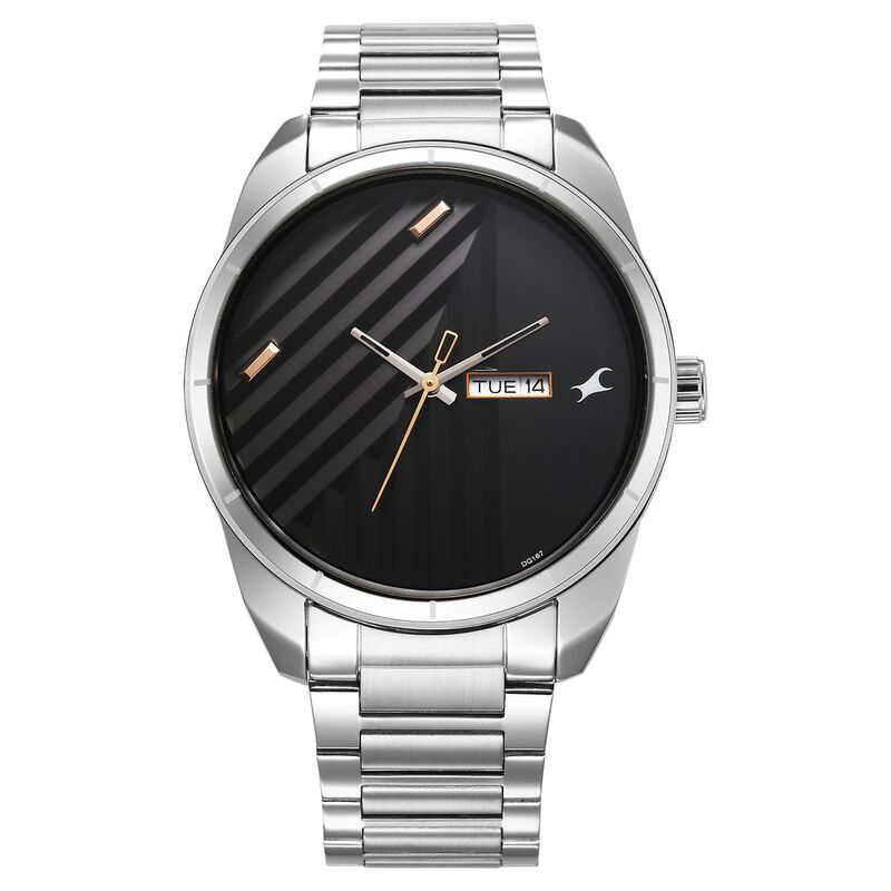 Fastrack Fleek Quartz Analog with Day and Date Black Dial Stainless Steel  Strap Watch For Guys
