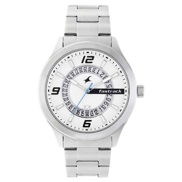 Fastrack Loopholes Quartz Analog with Date White Dial Stainless Steel Strap Watch for Guys - image number 0