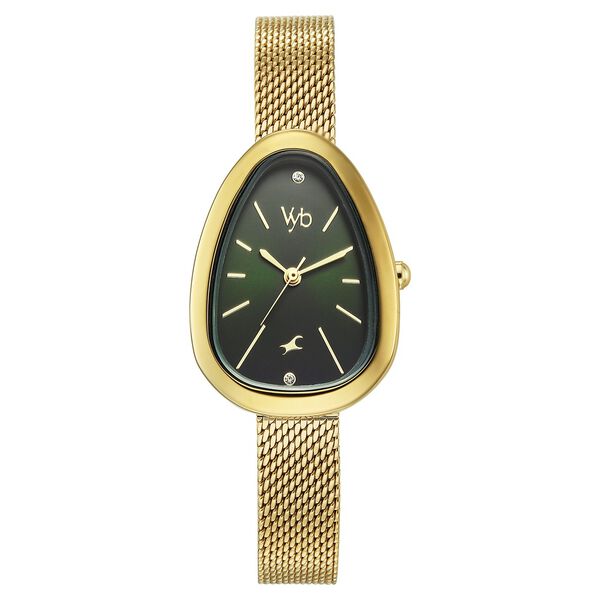 Vyb Prodigy By Fastrack Quartz Analog Green Dial Golden Stainless Steel Strap Watch For Girls - image number 1