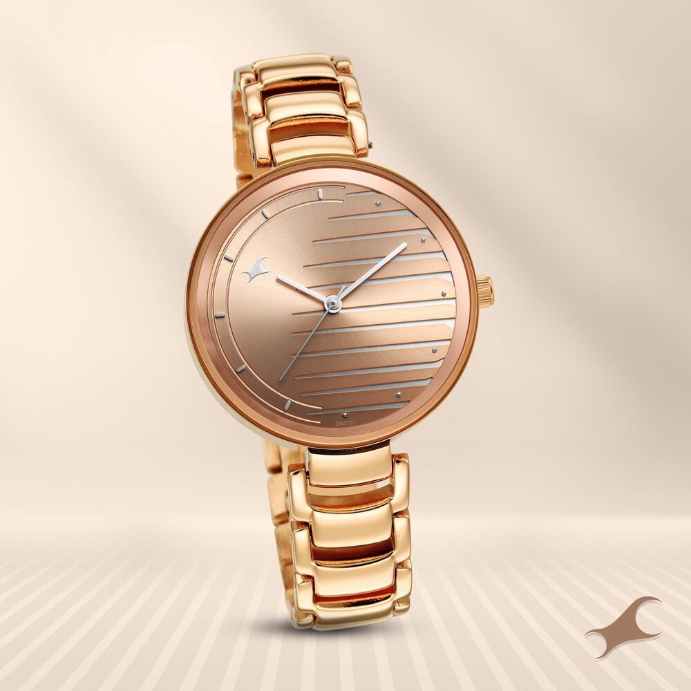 Fastrack rose 2025 gold watch womens