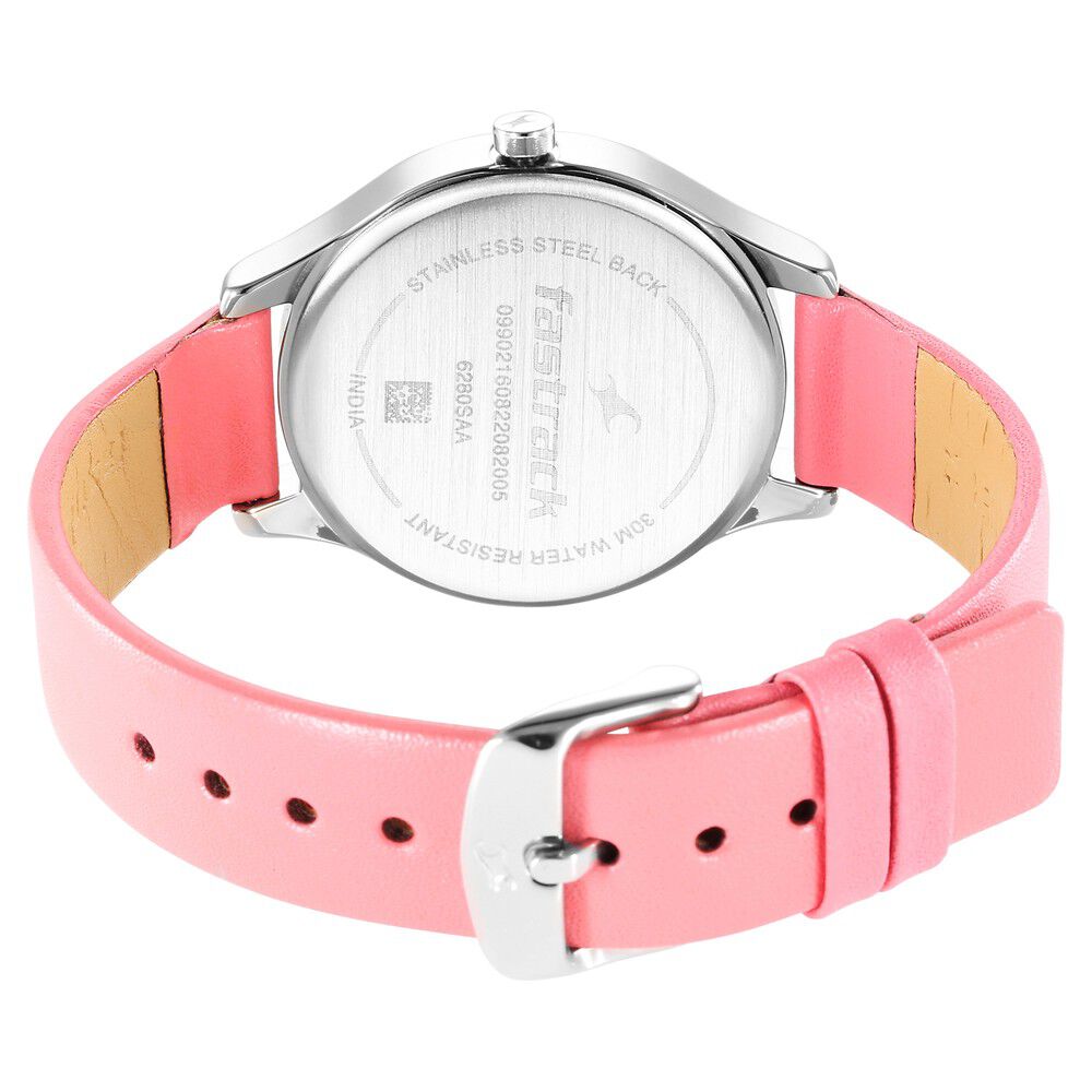 Fastrack Stunners Quartz Analog Pink Dial Leather Strap Watch for