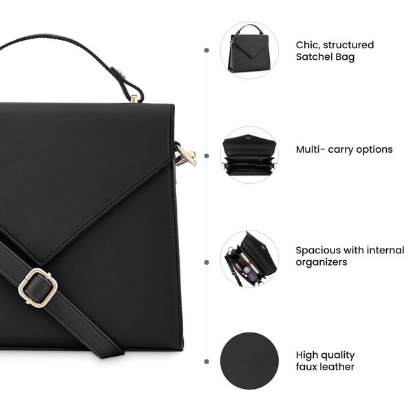 Fastrack Black Structured Satchel Bag for Women - image number 8