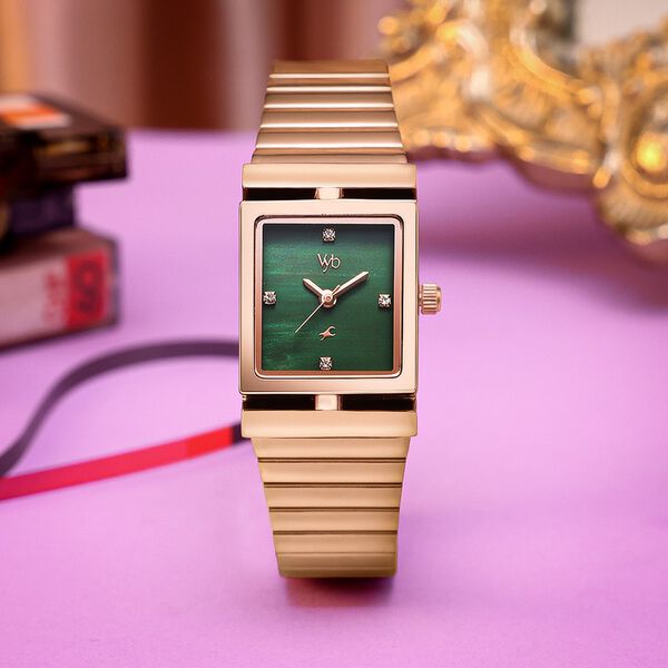 Vyb Showstopper By Fastrack Quartz Analog Green Dial Rose Gold Stainless Steel Strap Watch For Girls - image number 0