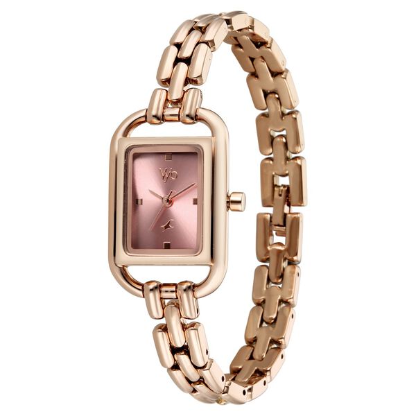 Vyb Bliss By Fastrack Quartz Analog Pink Dial Rose Gold Metal Strap Watch For Girls - image number 4