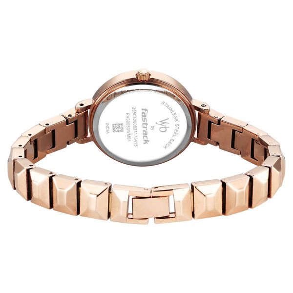 Fastrack Vyb Enigma Quartz Analog Mother of Pearl Dial Rose Gold Color Metal Strap Watch For Girls - image number 5