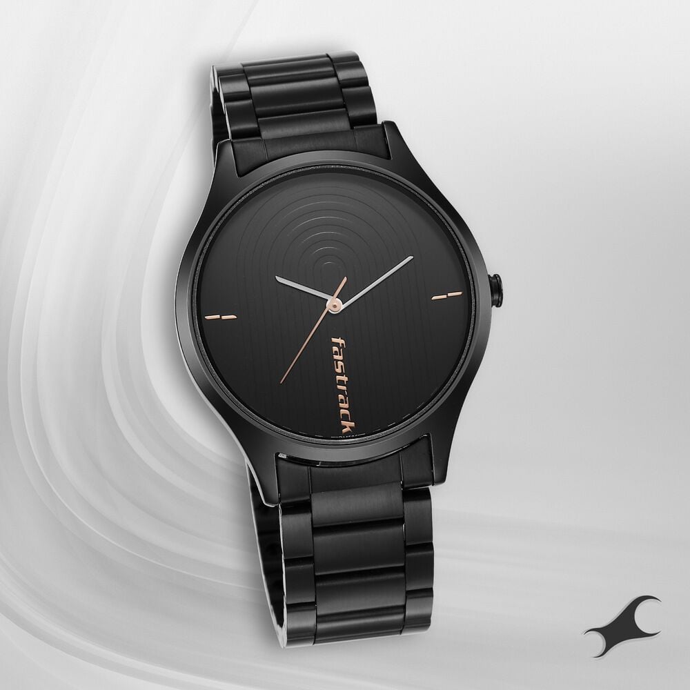 Fastrack Style Up Quartz Analog Black Dial Stainless Steel Strap