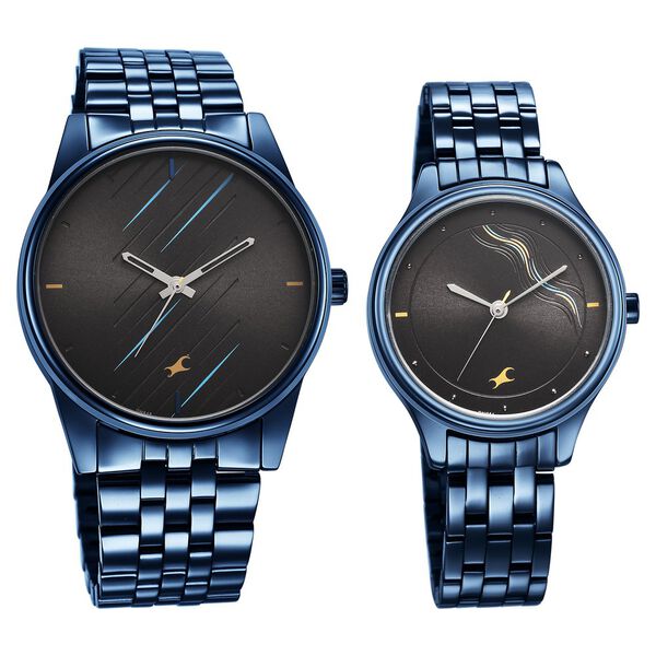 Fastrack Mixmatched Quartz Analog Black Dial Blue Stainless Steel Strap Watch for Couple - image number 1