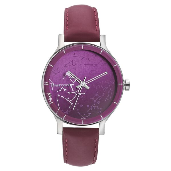 Fastrack Space Rover Quartz Analog Maroon Dial Leather Strap Watch for Girls - image number 1