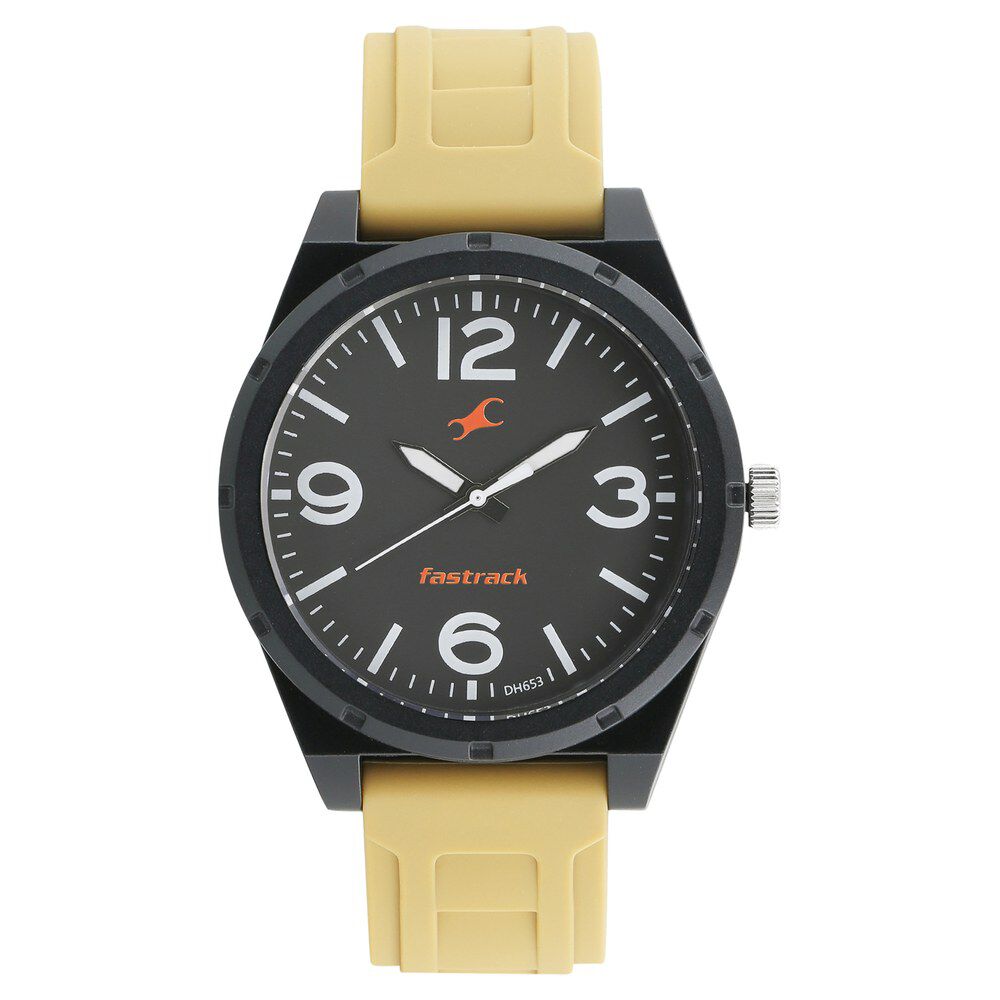Buy Online Fastrack Trendies Quartz Analog Black Dial Silicone Strap Watch for Guys nm38040pp02 Fastrack