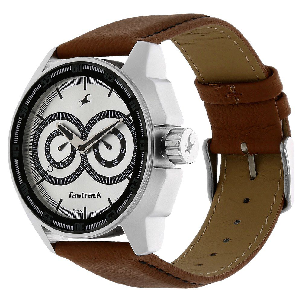 Buy Online Fastrack Quartz Analog White Dial Leather Strap Watch for Guys nm3089sl07 Fastrack