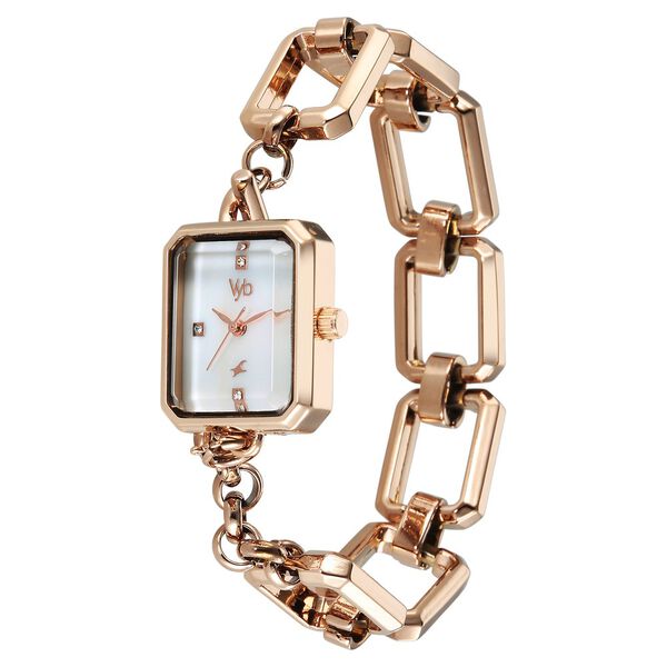 Vyb Siren By Fastrack Quartz Analog White Dial Rose Gold Metal Strap Watch For Girls - image number 6