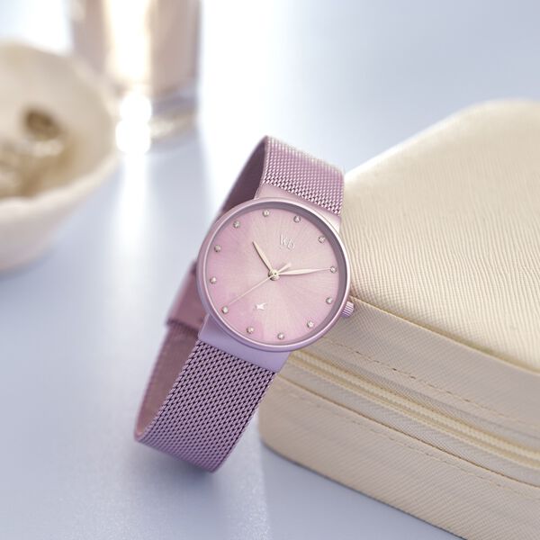 Fastrack Vyb Bliss Quartz Analog Purple Dial Lavender Color Metal Strap Watch For Girls - image number 0