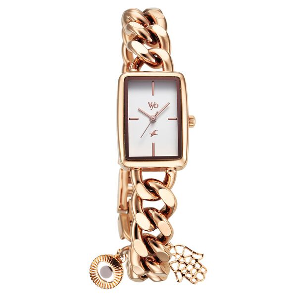 Fastrack Vyb Prodigy Quartz Analog White Dial Rose Gold Color Metal Strap Watch For Girls - image number 2