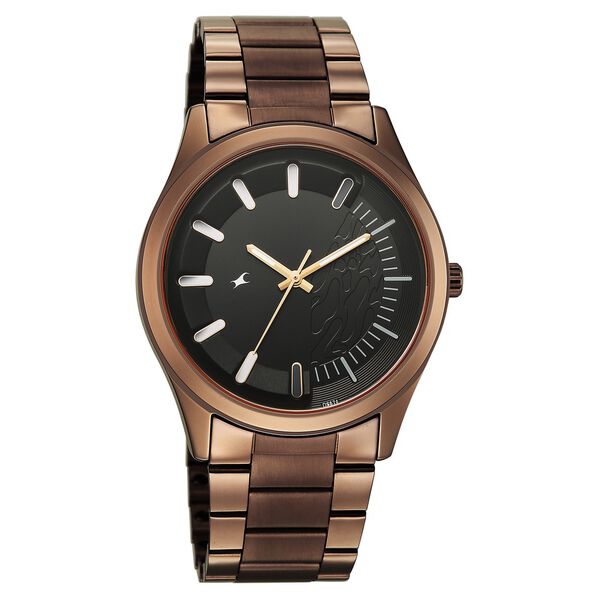 Fastrack Wild Quartz Analog Black Dial Brown Metal Strap Watch For Guys - image number 4