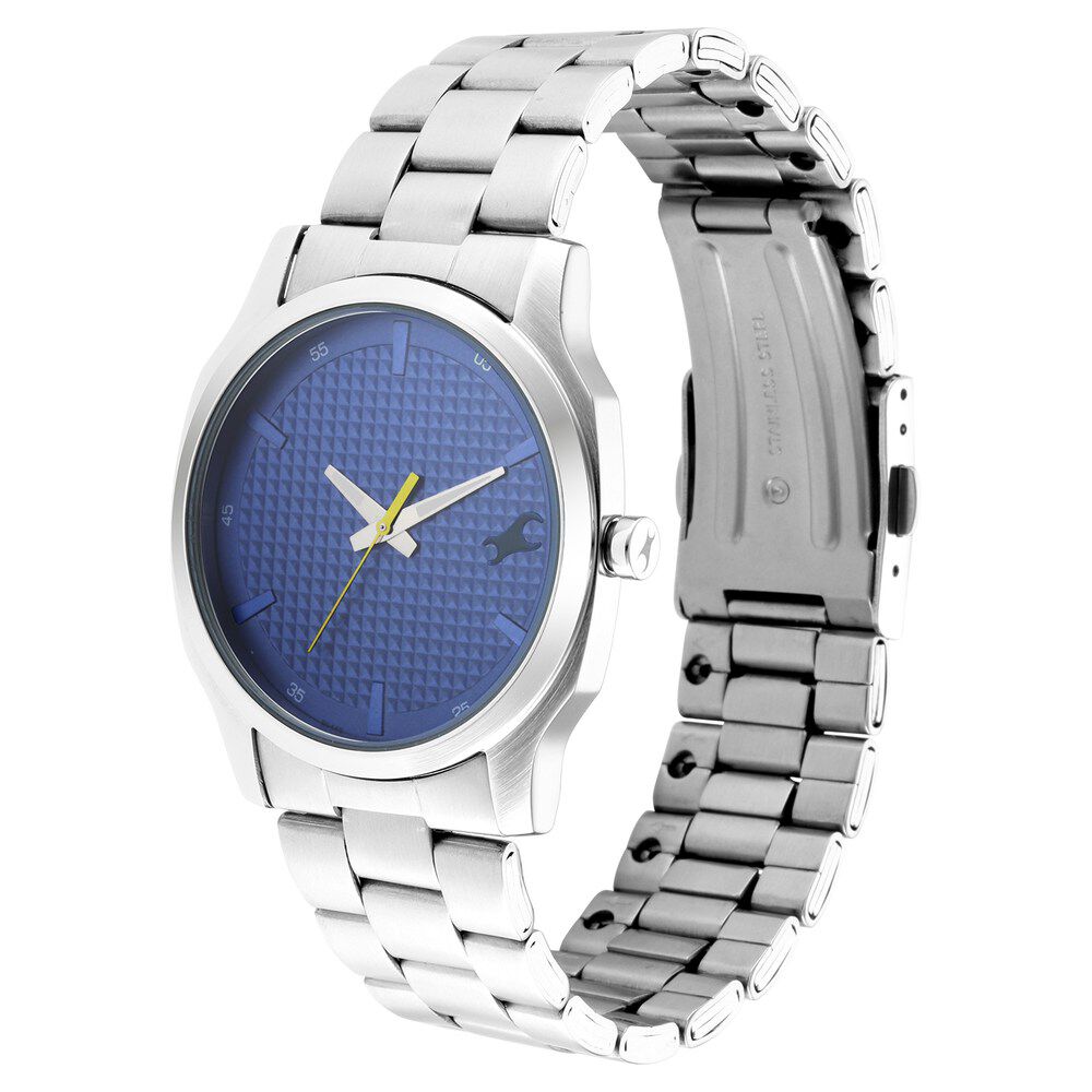 Buy Online Fastrack Stunners Quartz Analog Blue Dial Metal Strap Watch for Guys nr3255sm01 Fastrack