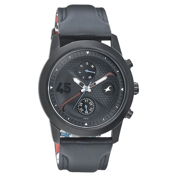 Fastrack Go Skate Quartz Multifunction Black Dial Leather Strap Watch for Guys - image number 0
