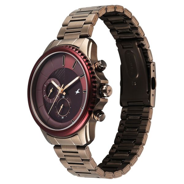 Fastrack Wild Quartz Chronograph Maroon Dial Chrome K Stainless Steel Strap Watch For Guys - image number 5