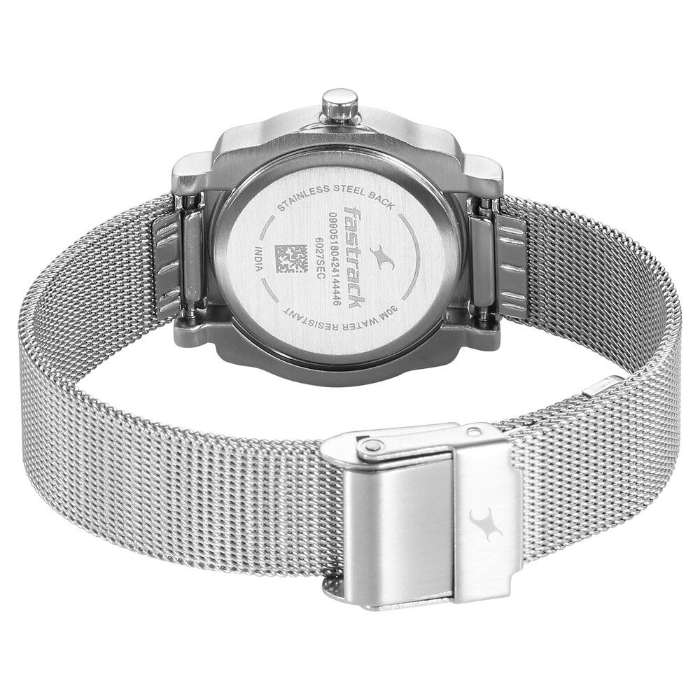 Buy Online Fastrack Quartz Analog Silver Dial Stainless Steel Strap Watch for Girls np6027sm01 Fastrack