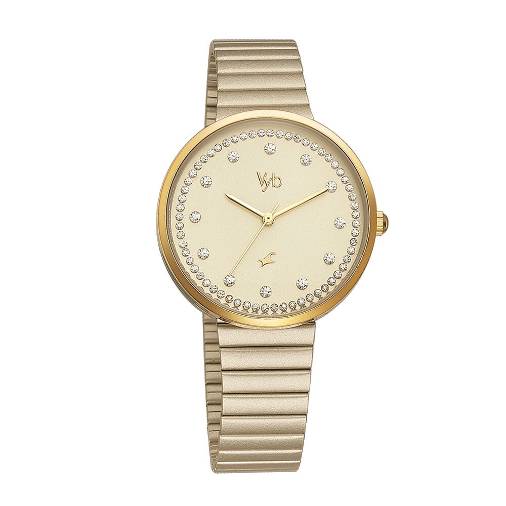 Vyb by Fastrack Quartz Analog Golden Dial Stainless Steel Strap