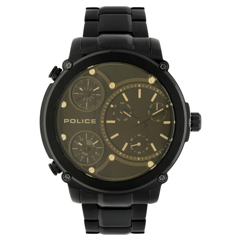 Police Quartz Multifunction Black Dial Metal Strap Watch for Men