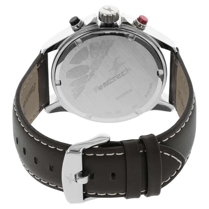 Fastrack Big Time Quartz Chronograph White Dial Leather Strap Watch for Guys - image number 3