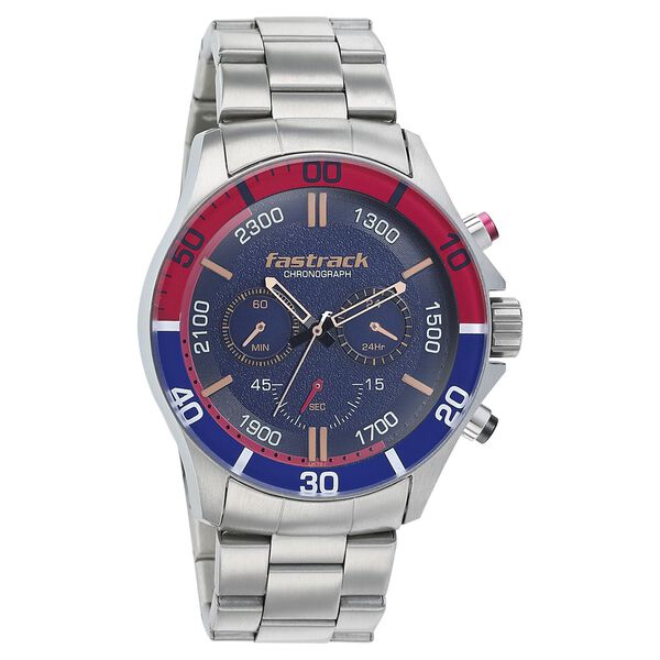 Fastrack Hitlist Quartz Chronograph Blue Dial Stainless Steel Strap Watch for Guys - image number 0