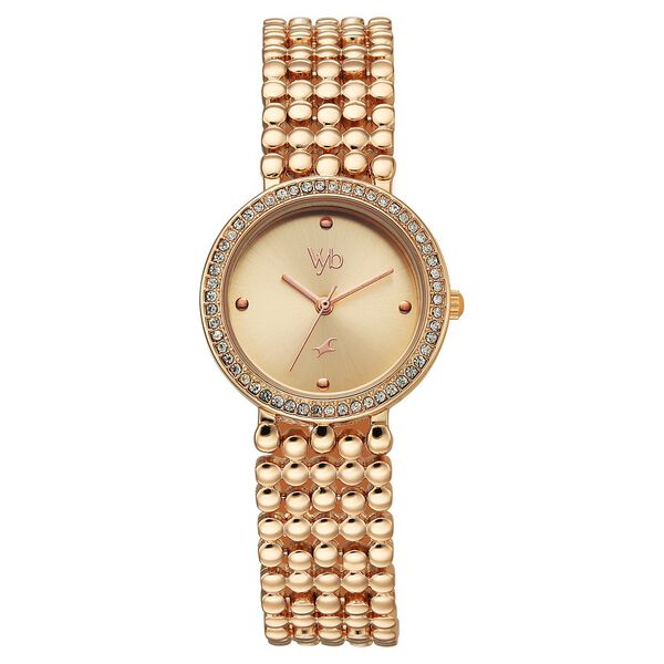 Vyb Iconique By Fastrack Quartz Analog Pink Dial Rose Gold Metal Strap Watch For Girls - image number 1
