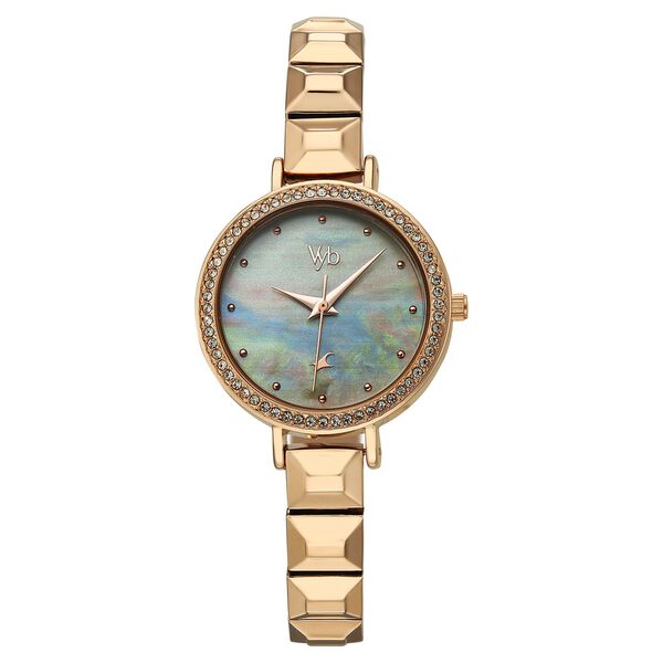 Vyb Enigma By Fastrack Quartz Analog Green Dial Rose Gold Metal Strap Watch For Girls - image number 1
