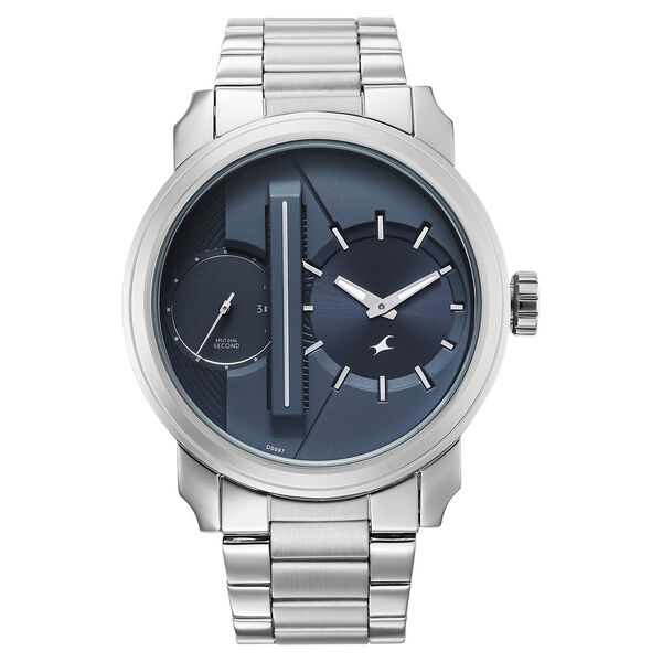 Fastrack Pulse IV Dual Time Analog Watch with Blue Dial & Silver Stainless Steel Strap For Guys - image number 0