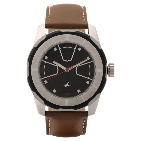 Fastrack Quartz Analog Black Dial Leather Strap Watch for Guys - image number 1