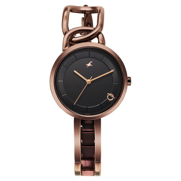 Fastrack Opulence Quartz Analog Black Dial Brown Metal Strap Watch For Girls - image number 0