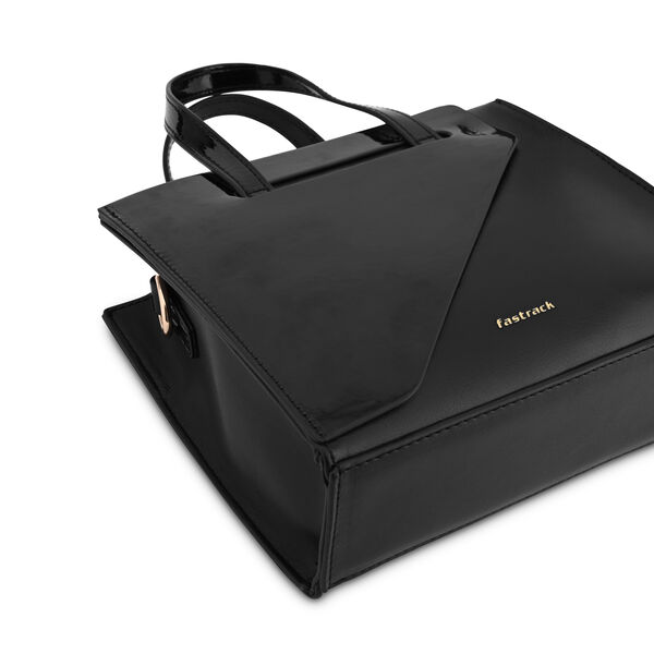 Fastrack Sling Satchel with Patent Faux-Leather Texture in Black - image number 6