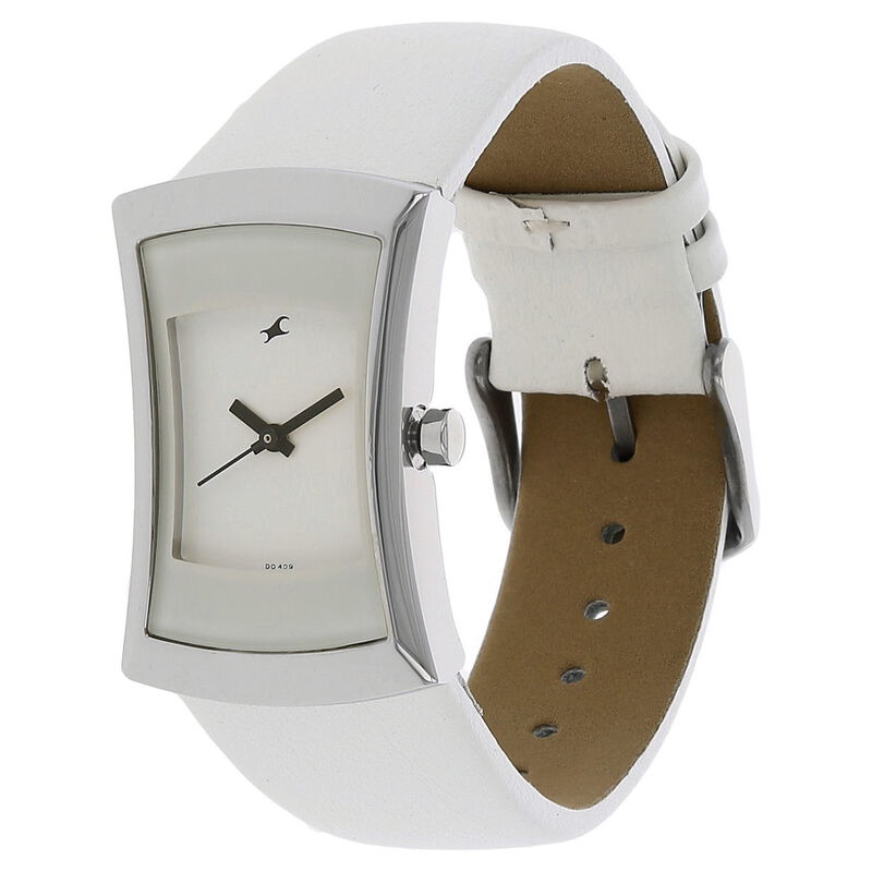 Buy Online Fastrack Quartz Analog White Dial Leather Strap Watch