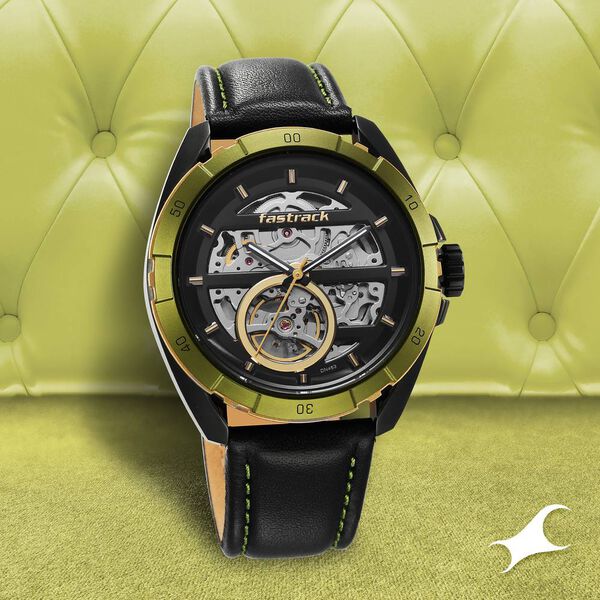 Fastrack Automatics Black Dial Leather Strap Watch for Guys - image number 2