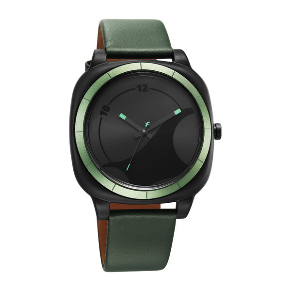 Fastrack Hype All Black Quartz Analog Black Dial With Green Leather Strap Watch For Unisex - image number 1