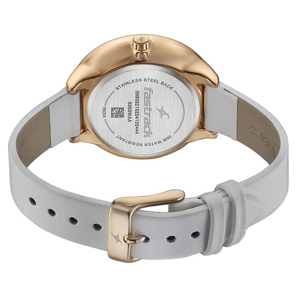 Fastrack Stunners Multifunction Rose Gold Dial White Leather Strap Watch For Girls - image number 4