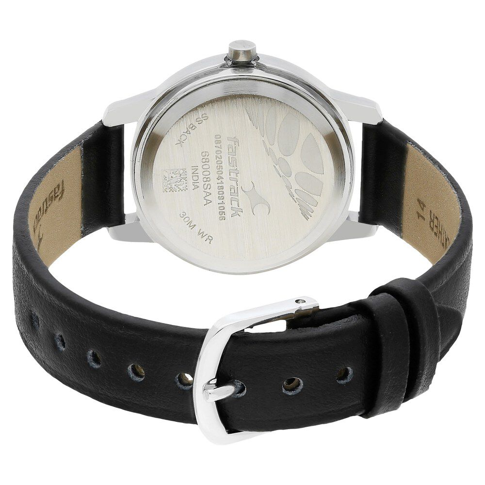 Fastrack Fundamentals Quartz Analog Black Dial Leather Strap Watch