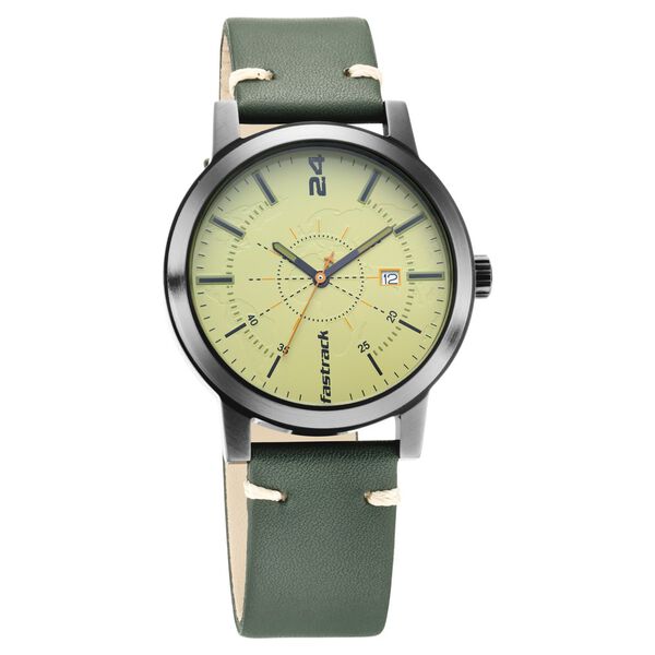 Fastrack Tripster Quartz Analog Green Dial Leather Strap Watch for Guys - image number 0
