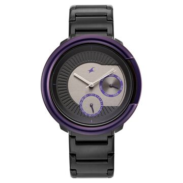 Fastrack Multifunction Textured Black Dial Men's Watch with Integrated Black Metal Bracelet