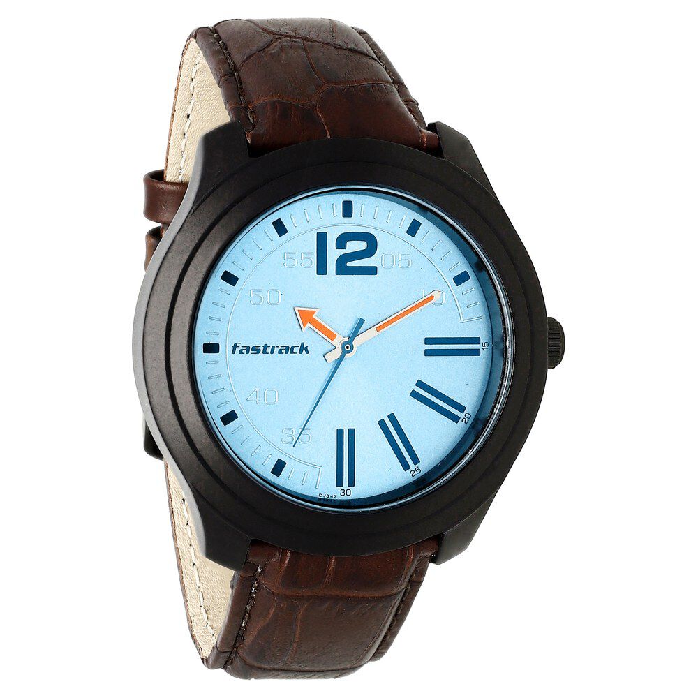 Fastrack Road Trip Quartz Analog Blue Dial Leather Strap Watch for