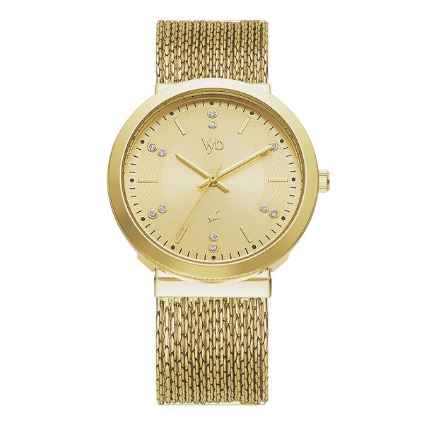 Fastrack Vyb Flare Quartz Analog Golden Dial Metal Strap Watch for Girls - image number 0