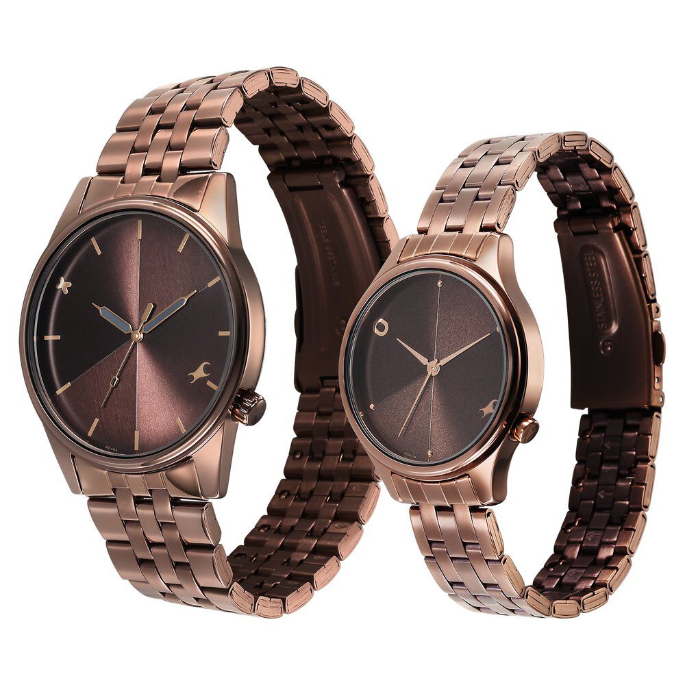 Buy Online Fastrack Mixmatched Quartz Analog Brown Dial With Brown Metal Strap Watch For Couple 33056296qm02p Fastrack