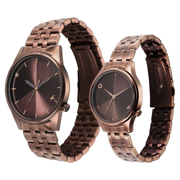 Fastrack Mixmatched Quartz Analog Brown Dial With Brown Metal Strap Watch For Couple - image number 2